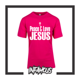 PEACE & LOVE JESUS T-SHIRT cross god bible wwjd religious crucifix birthday gift