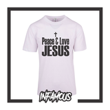 PEACE & LOVE JESUS T-SHIRT cross god bible wwjd religious crucifix birthday gift