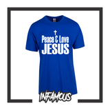 PEACE & LOVE JESUS T-SHIRT cross god bible wwjd religious crucifix birthday gift