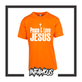 PEACE & LOVE JESUS T-SHIRT cross god bible wwjd religious crucifix birthday gift