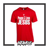 PEACE & LOVE JESUS T-SHIRT cross god bible wwjd religious crucifix birthday gift