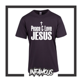 PEACE & LOVE JESUS T-SHIRT cross god bible wwjd religious crucifix birthday gift