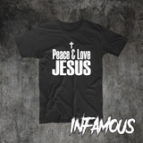 PEACE & LOVE JESUS T-SHIRT cross god bible wwjd religious crucifix birthday gift