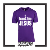 PEACE & LOVE JESUS T-SHIRT cross god bible wwjd religious crucifix birthday gift