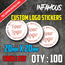 CUSTOM STICKERS 20mm Circles QTY 100 custom logo printed high quality premium