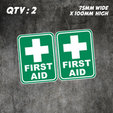 2 x First Aid Sticker 100mm Decal OHS WHS Car Window Work Ute 4x4 4wd Safety