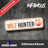 MILF HUNTER Sticker Decals Funny JDM Drift Turbo Hoon Race Car