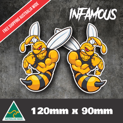 2 x angry hornet decal angry bee car sticker funny cute bee, laptop sticker AU