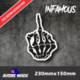 SKELETON MIDDLE FINGER Sticker hand vinyl decal bogan aussie straya 230mm