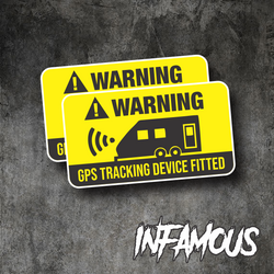 2x Warning Caravan Gps Tracking Sticker Decal Side Vehicle