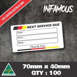 100x Custom Next Service Due Label Stickers 70x40mm Maintenance Vehicle SERV7