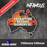 ADVENTURE BEFORE DEMENTIA CAR UTE STICKER Aussie Car Flag 4x4 Funny Ute 100mm