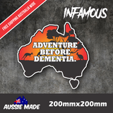 ADVENTURE BEFORE DEMENTIA CAR UTE STICKER Aussie Car Flag 4x4 Funny Ute 200mm