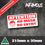 No Mask No Entry - Self Adhesive Sticker Decals Safety Sign sydney NSW strict