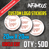 CUSTOM STICKERS 20mm Circles QTY 500 custom logo printed high quality premium