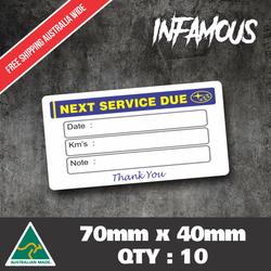 10x Custom Next Service Due Label Stickers 70x40mm Maintenance Vehicle SERV6