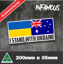 I STAND WITH UKRAINE AUSTRALIA FLAG Sticker 200mm x 90 mm outdoor vinyl car ute