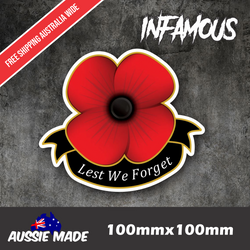 Anzac Day Sticker Lest We Forget Red Poppy Australian Army Car Decal Bumper