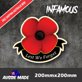 Anzac Day Sticker Lest We Forget Red Poppy Australian Army Car Decal Bumper