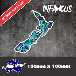 New Zealand vinyl sticker tribal paua shell abalone NZ map Maori 110mmx100mm